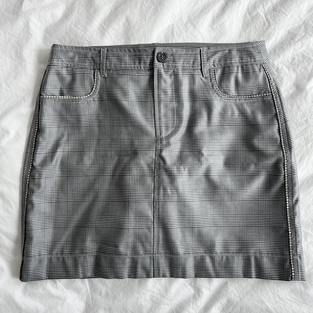 GANNI plaid mini skirt with rhinestone trim